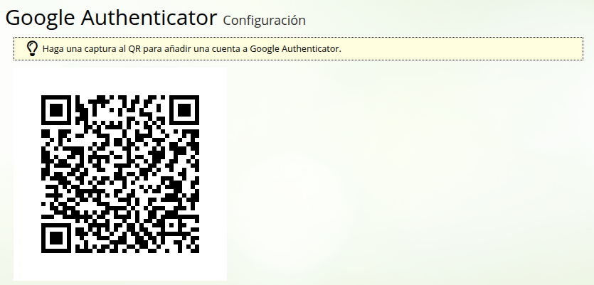 Pantalla de Google authenticator.